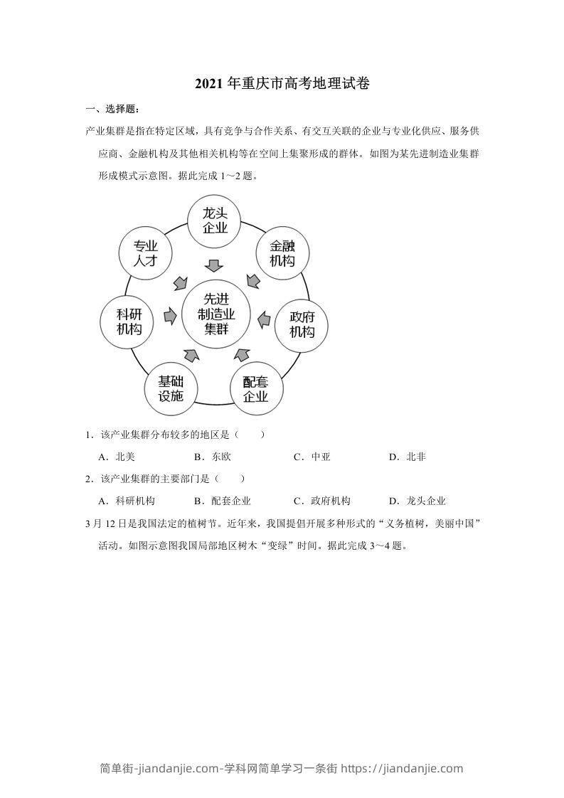 2021年高考地理试卷（重庆）（空白卷）-简单街-jiandanjie.com