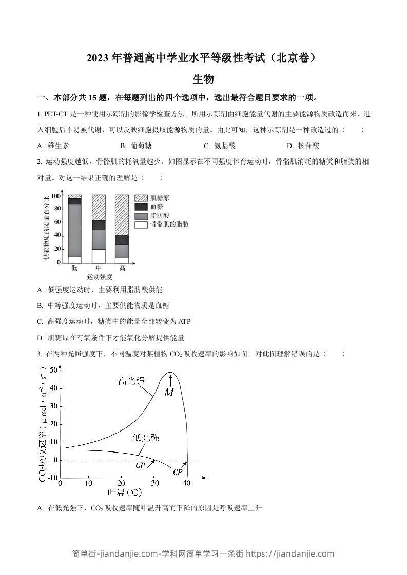 2023年高考生物试卷（北京）（空白卷）-简单街-jiandanjie.com