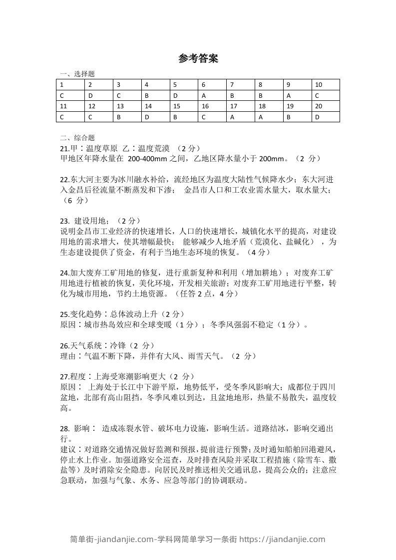 2021年高考地理试题（上海）（答案）-简单街-jiandanjie.com
