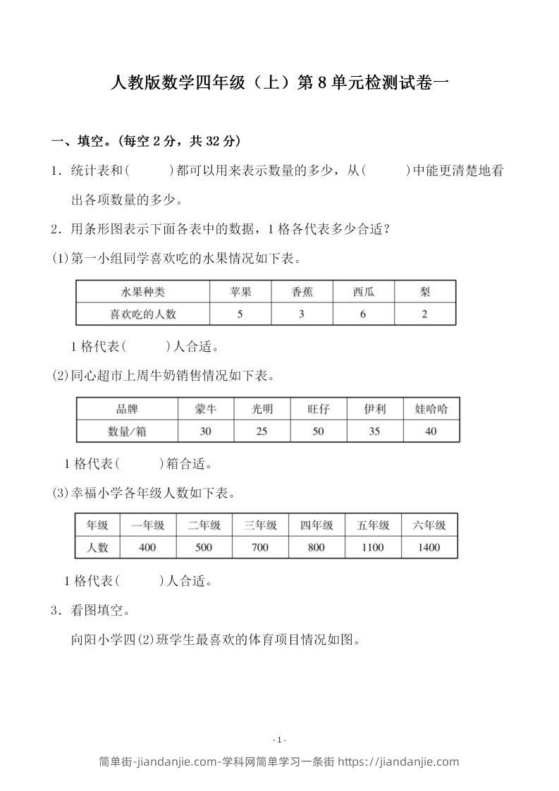 四（上）人教版数学第八单元检测试卷一-简单街-jiandanjie.com