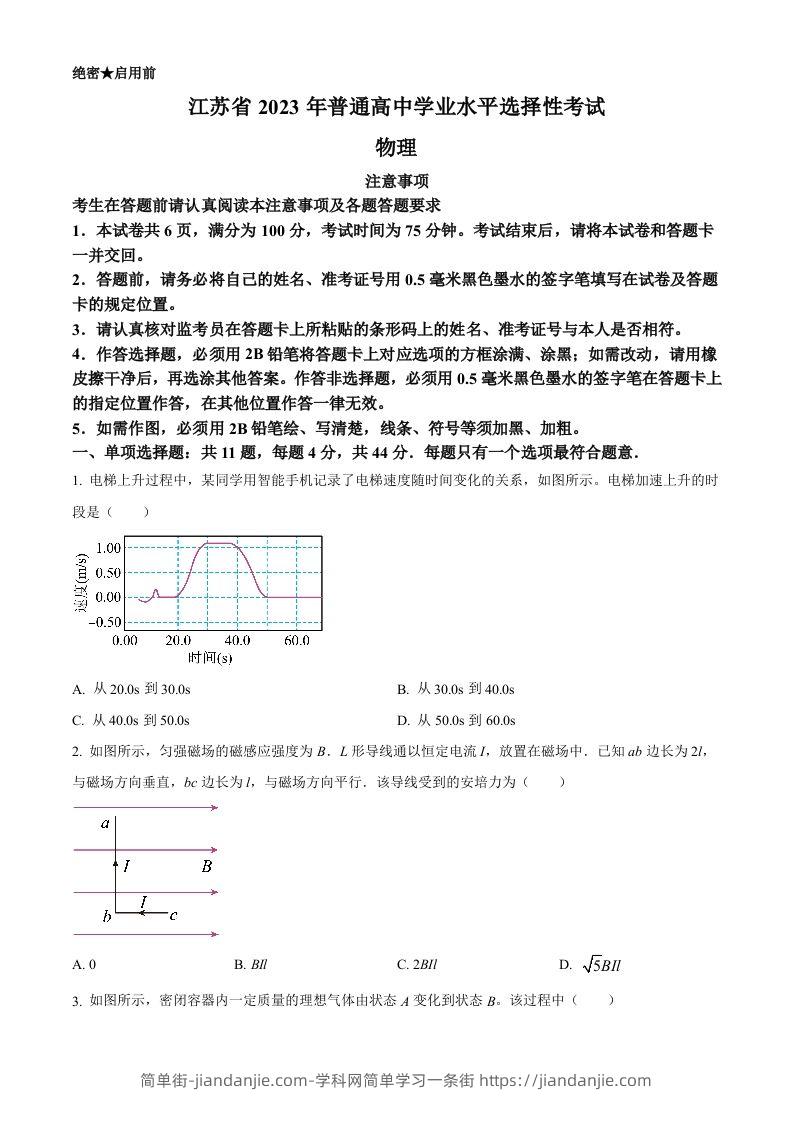 2023年高考物理试卷（江苏）（空白卷）-简单街-jiandanjie.com