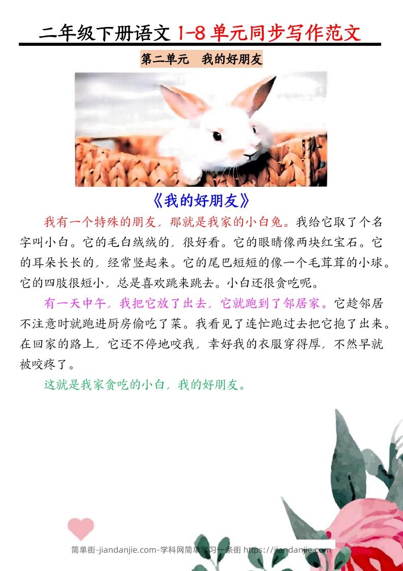 图片[2]-二下语文1-8单元同步作文范文7页-简单街-jiandanjie.com