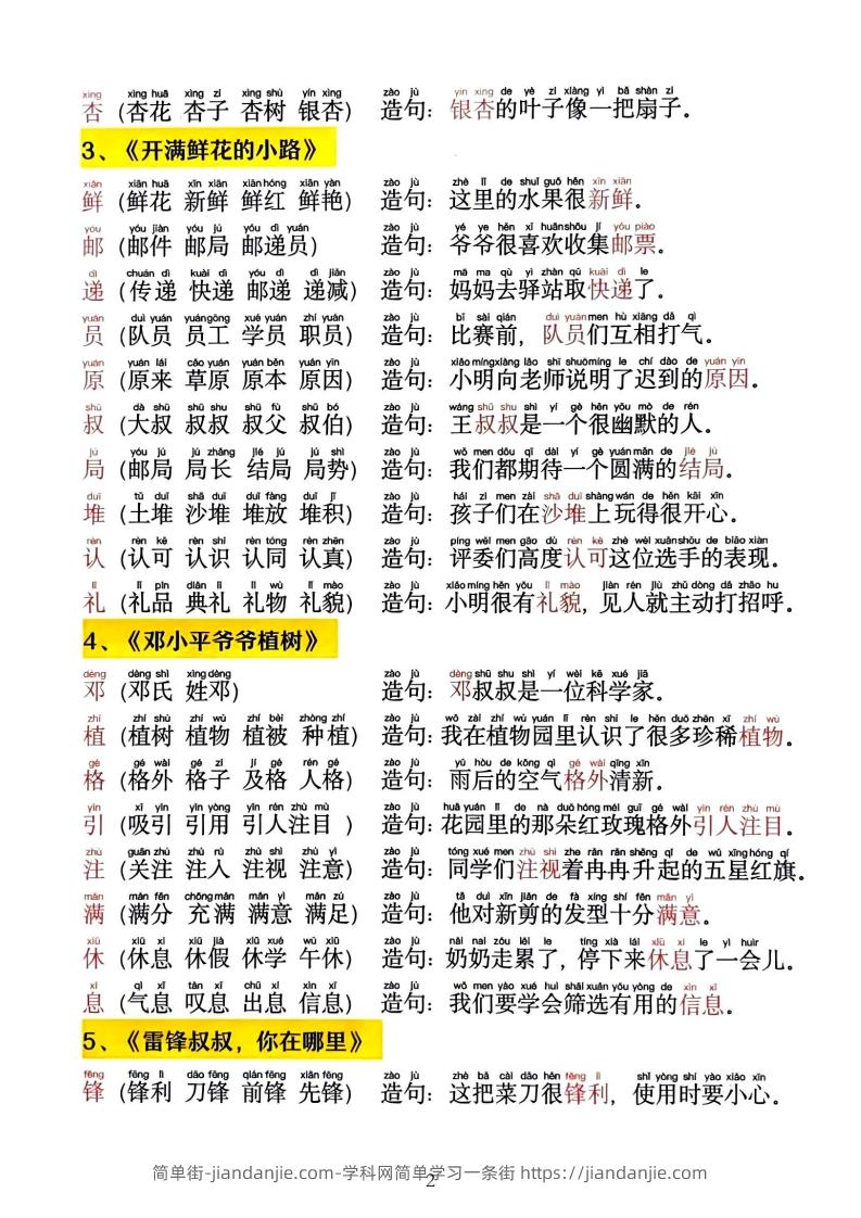 图片[2]-2025新二下语文同步生字拼音组词造句13页-简单街-jiandanjie.com