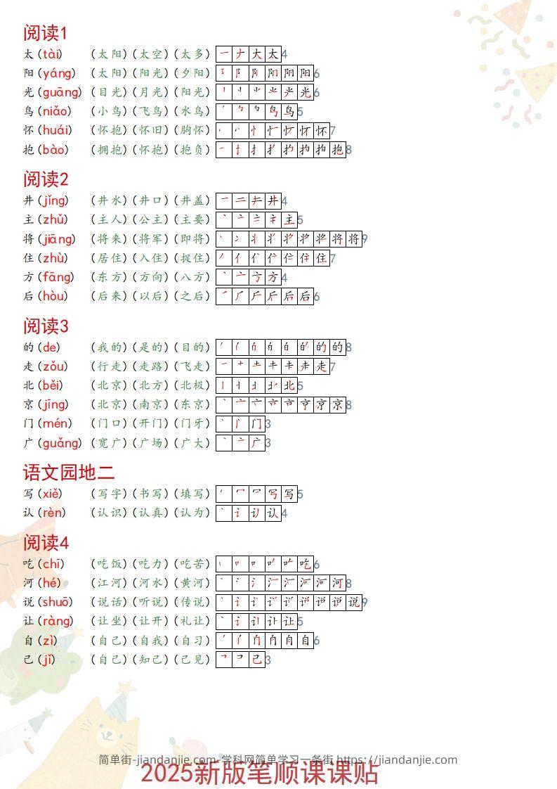 图片[2]-2025春一年级语文新版笔顺课课贴-简单街-jiandanjie.com