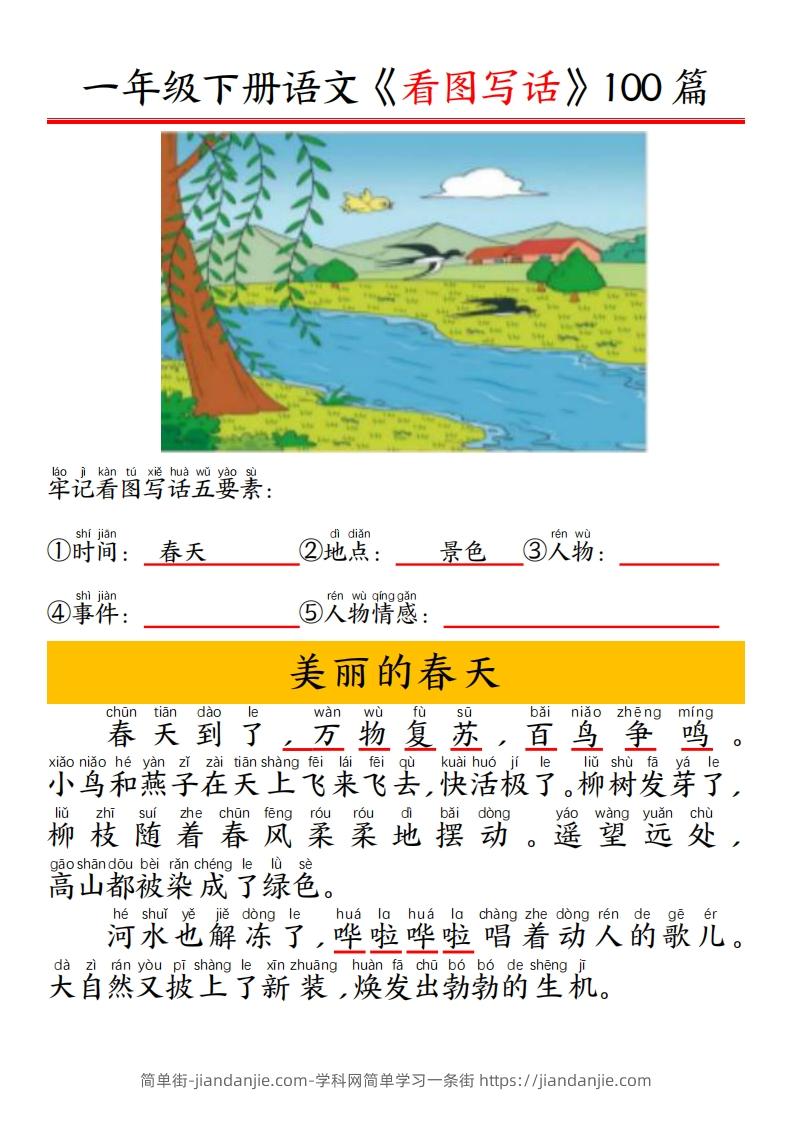 图片[2]-一年级下册语文看图写话五要素训练拼音版精选100篇-简单街-jiandanjie.com