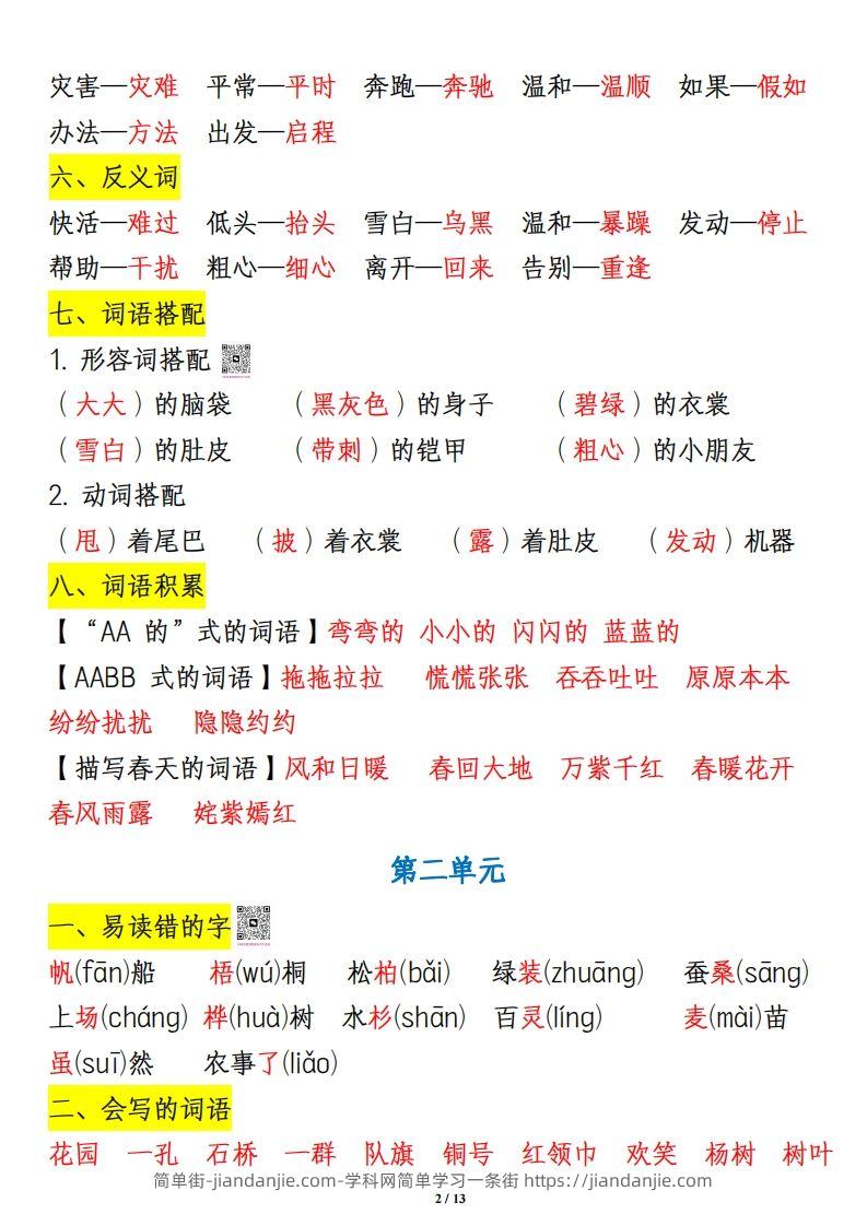 图片[2]-二上语文1-8单元重点知识汇总13页-简单街-jiandanjie.com