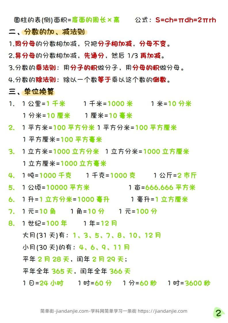 图片[2]-《六年级下册数学寒假预习必背重点公式》六下数学(1)-简单街-jiandanjie.com