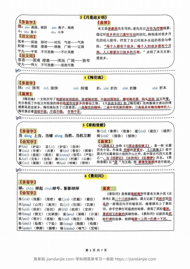 图片[2]-五年级下册语文彩色一课一贴7页-简单街-jiandanjie.com