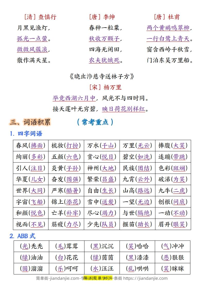 图片[2]-二年级语文下册全册重点知识归纳（10页）-简单街-jiandanjie.com