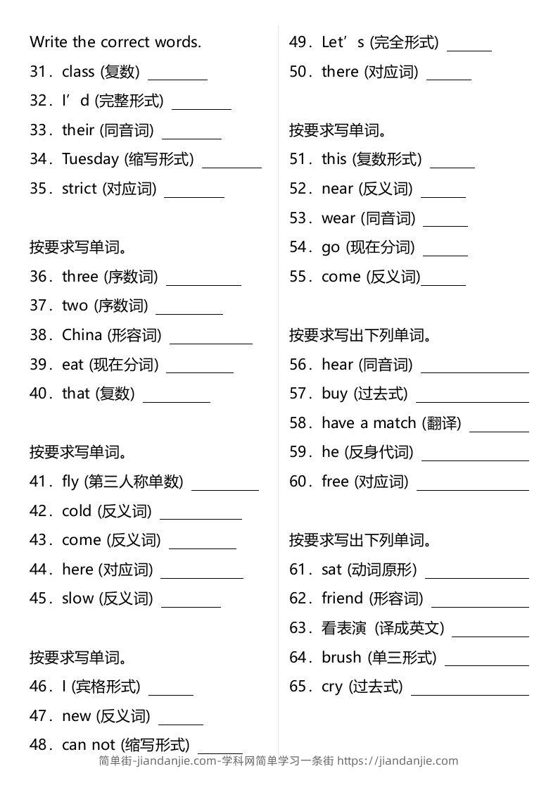 图片[2]-小升初（六年级）英语专题复习：单词拼写（词形转换）（含答案）-简单街-jiandanjie.com