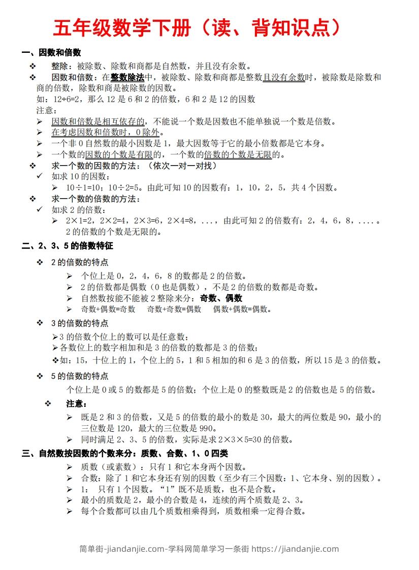 五下数学：知识点读背（通用）-简单街-jiandanjie.com