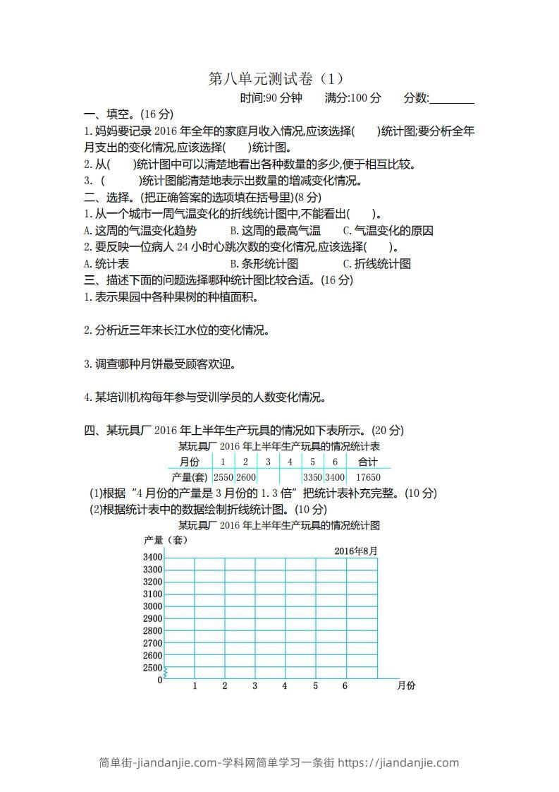 四下青岛版数学第八单元检测卷.1(五四制)-简单街-jiandanjie.com