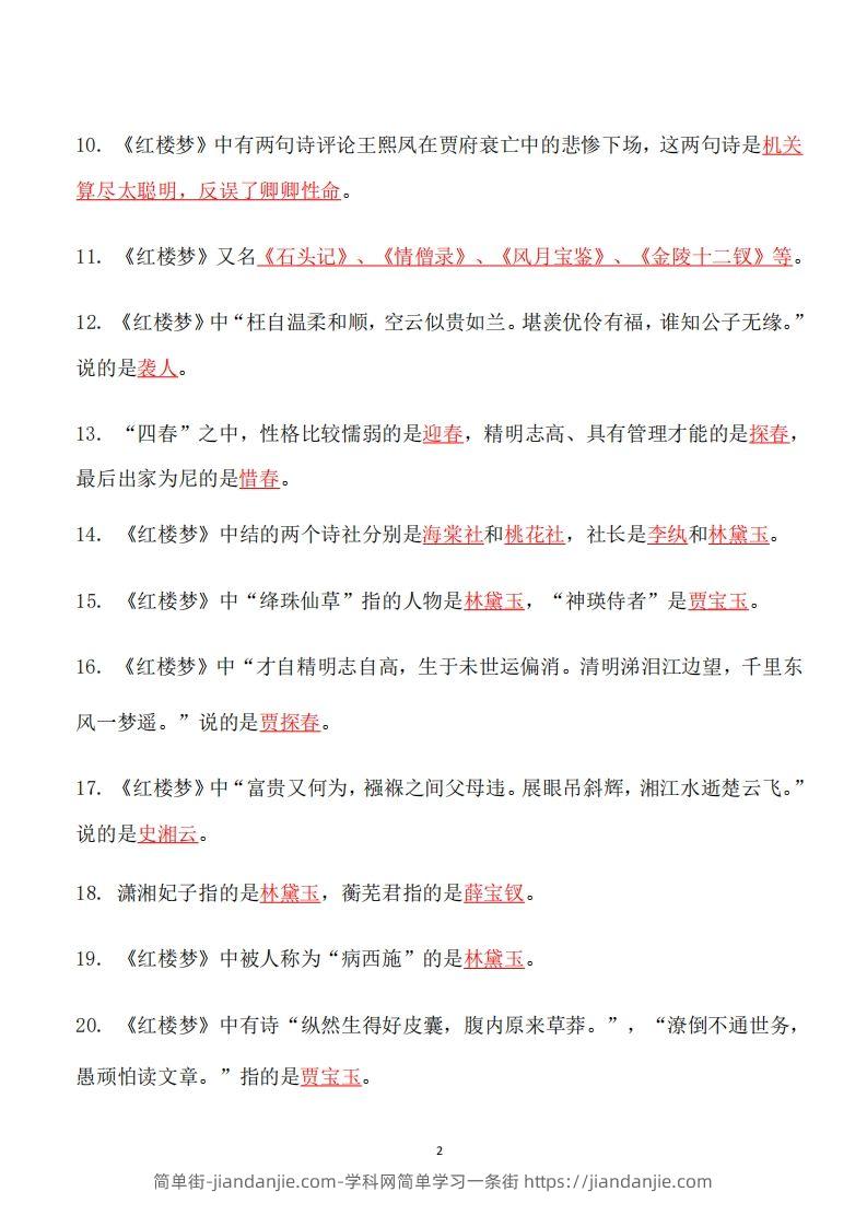 图片[2]-四大名著必考知识点《红楼梦》_知识点-简单街-jiandanjie.com