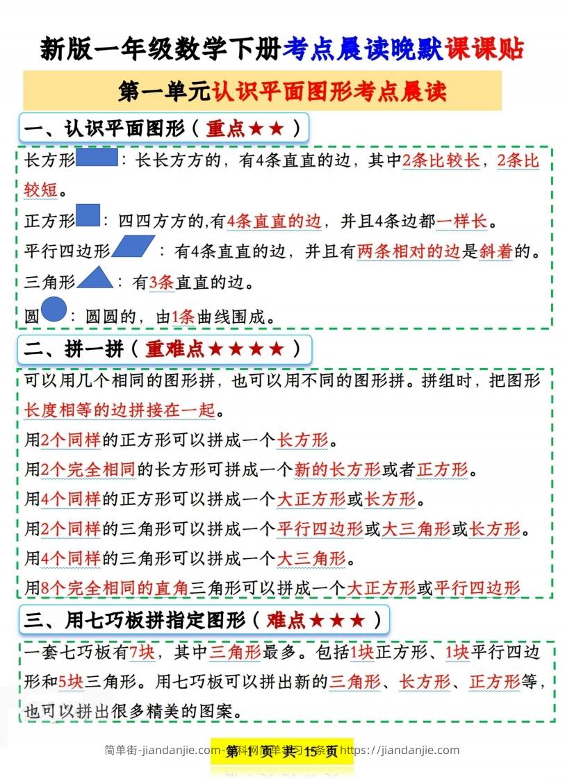 一下数学《晨读晚默课课贴》-简单街-jiandanjie.com