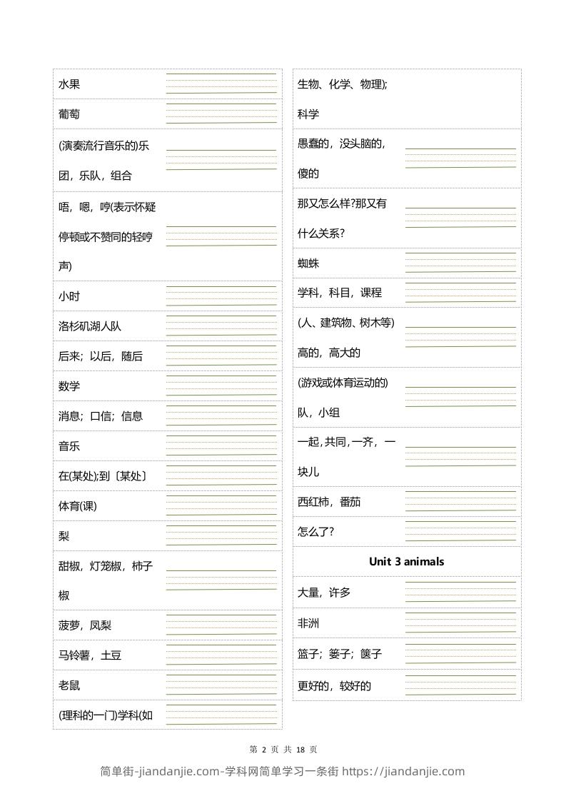 图片[2]-四年级下册英语正乱序英汉互译默写-简单街-jiandanjie.com