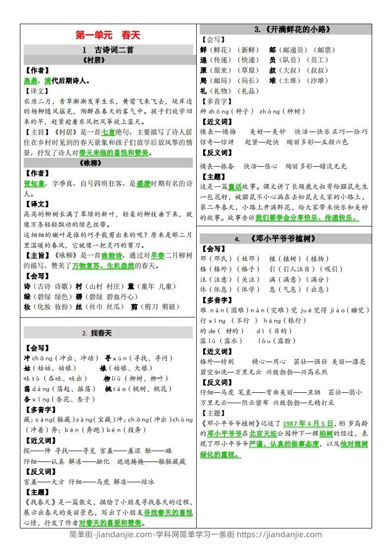 二年级下册语文课课贴（贴书）-简单街-jiandanjie.com