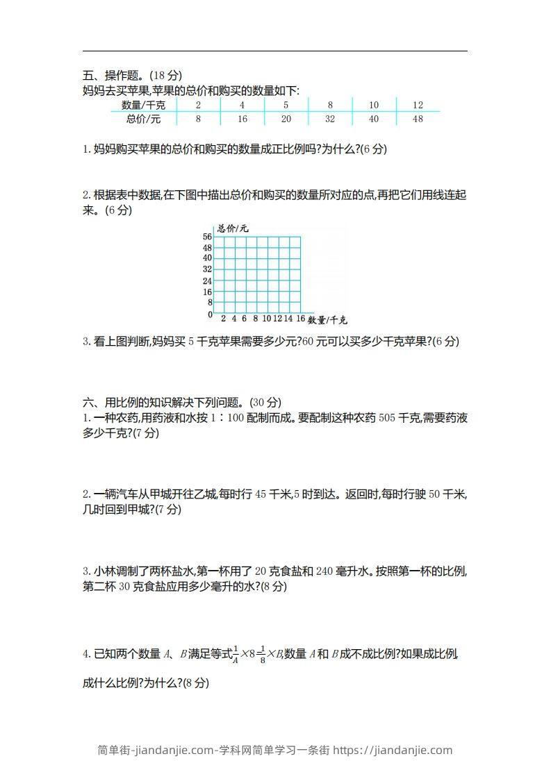 图片[2]-六下北师大数学第四单元测试卷-2-简单街-jiandanjie.com