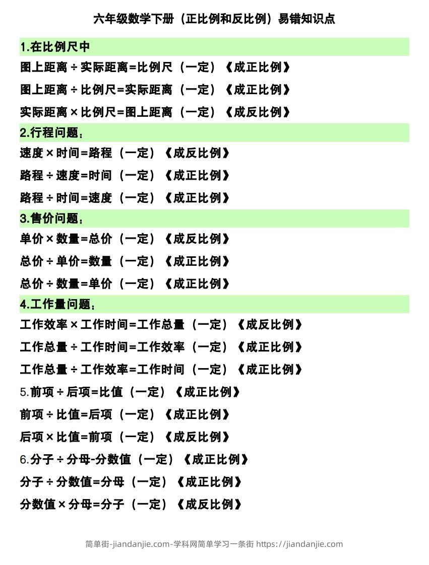 六下数学（正比例和反比例）易错知识点-简单街-jiandanjie.com