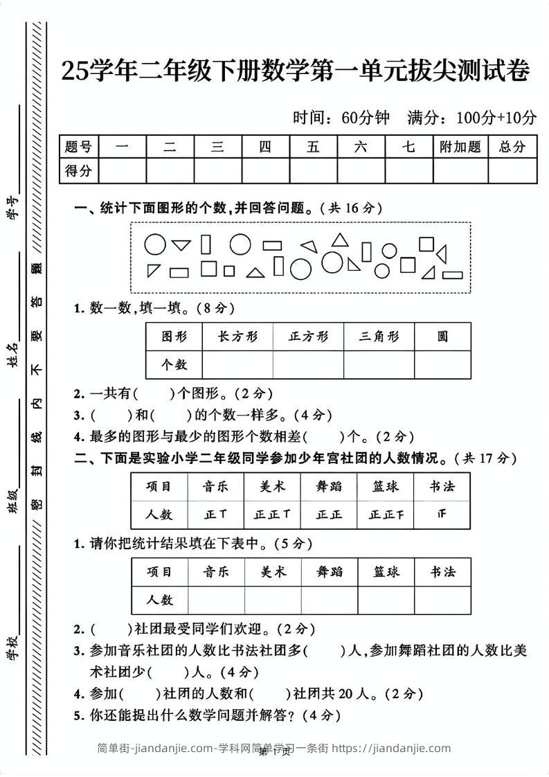 25二下数学第一单元拔尖测试卷1（含答案5页）人教-简单街-jiandanjie.com