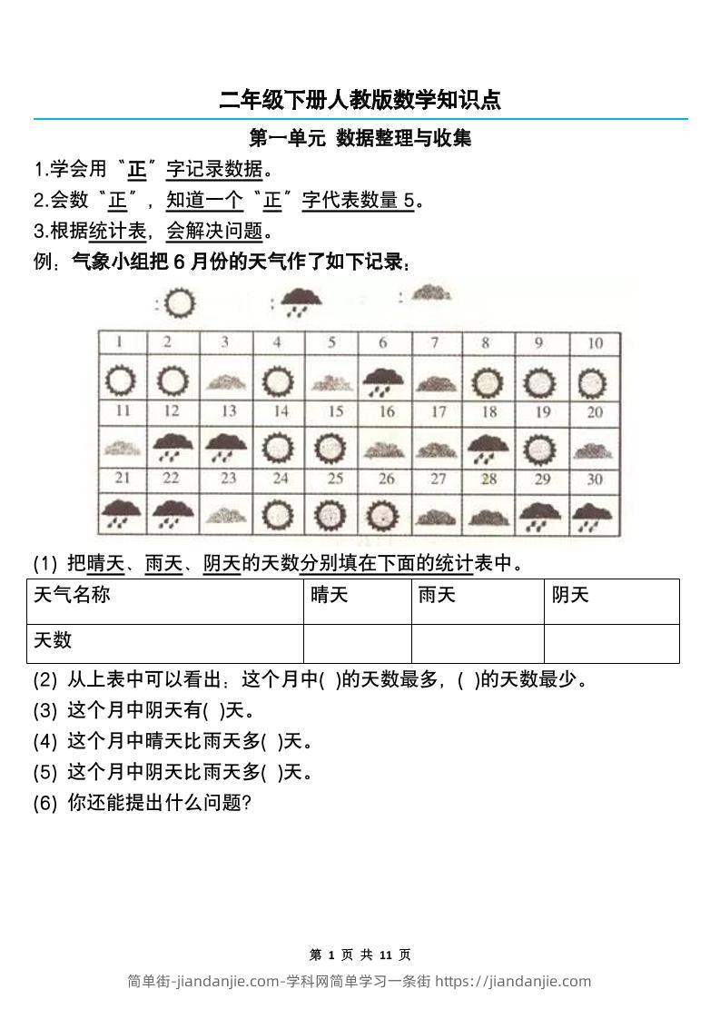 二下人教版数学知识点--简单街-jiandanjie.com