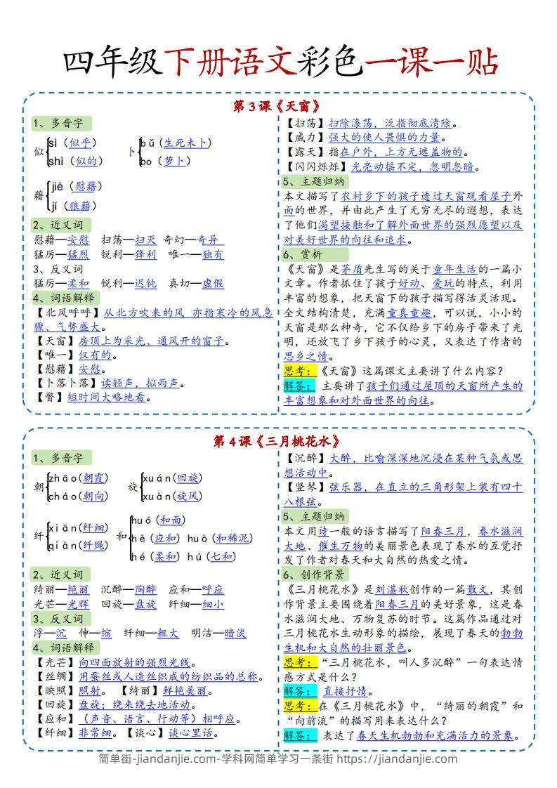 图片[2]-四年级下语文彩色一课一贴全-简单街-jiandanjie.com