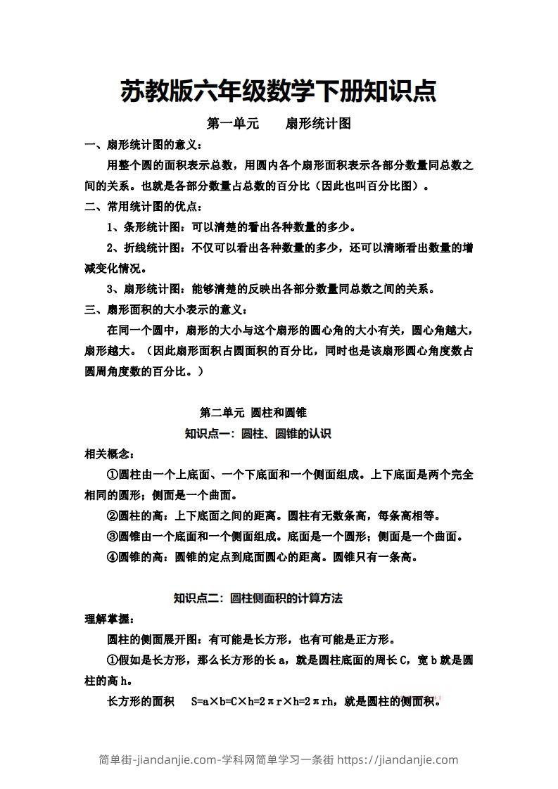 六下苏教版数学知识点-简单街-jiandanjie.com