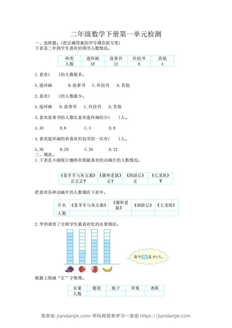 二下人教版数学第一单元检测卷1-简单街-jiandanjie.com