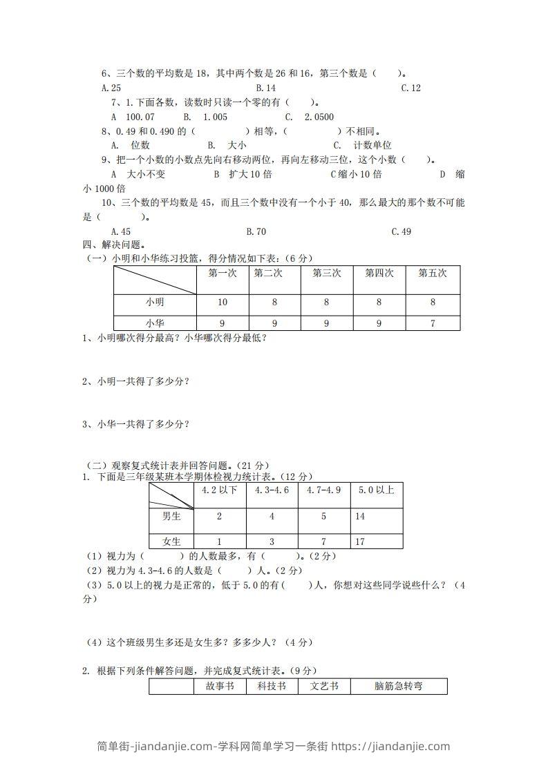 图片[2]-四下青岛版63数学第八单元测试卷-1-简单街-jiandanjie.com