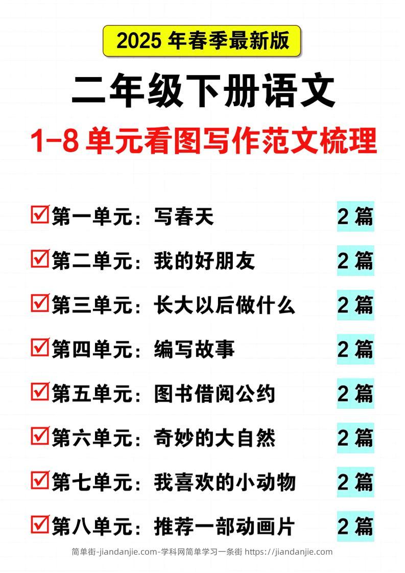 25二下语文1-8单元看图写话范文梳理16页-简单街-jiandanjie.com