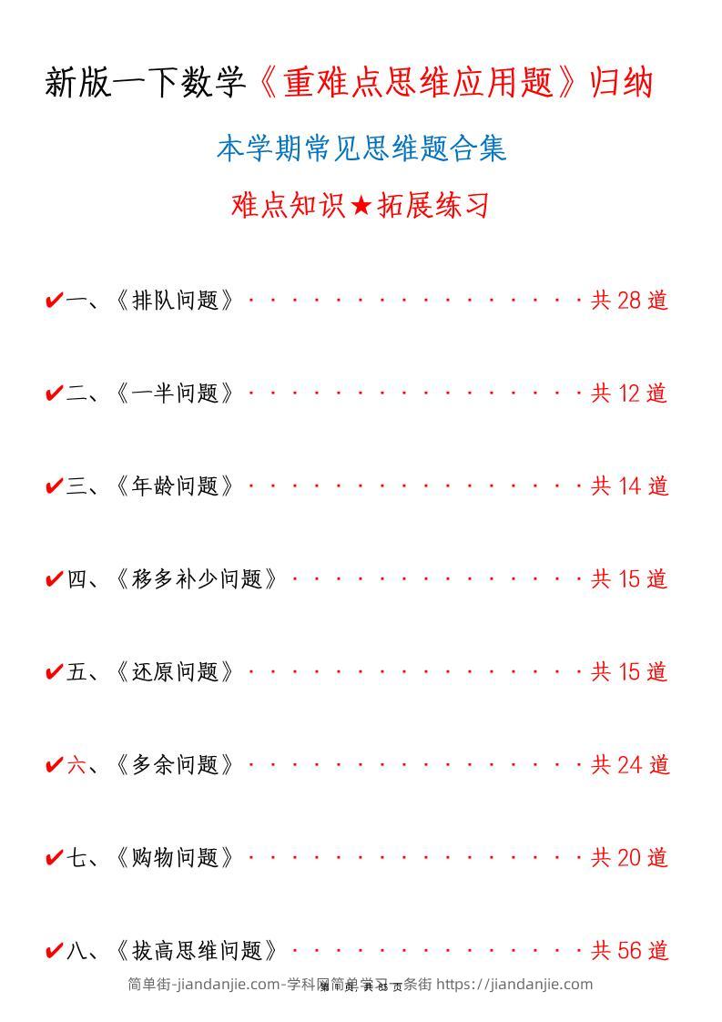 新一下数学《重难点思维应用题》八大类常见思维题归纳合集（含答案85页）-简单街-jiandanjie.com