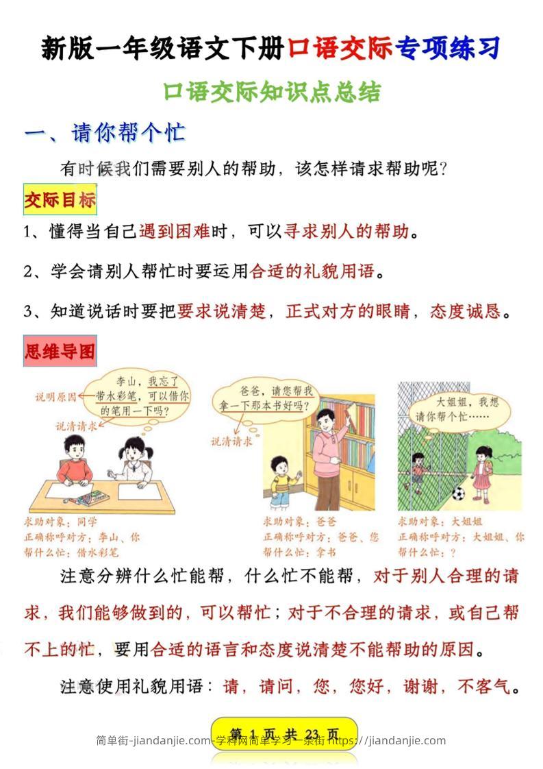 新一下语文口语交际专项练习（23页）-简单街-jiandanjie.com
