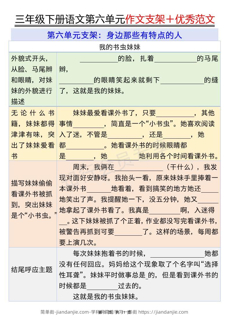 三下语文第六单元作文支架＋优秀范文（11页）-简单街-jiandanjie.com
