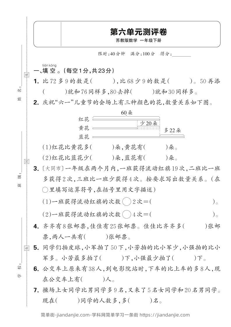 新一下苏教版数学第六单元测试卷（含答案）-简单街-jiandanjie.com