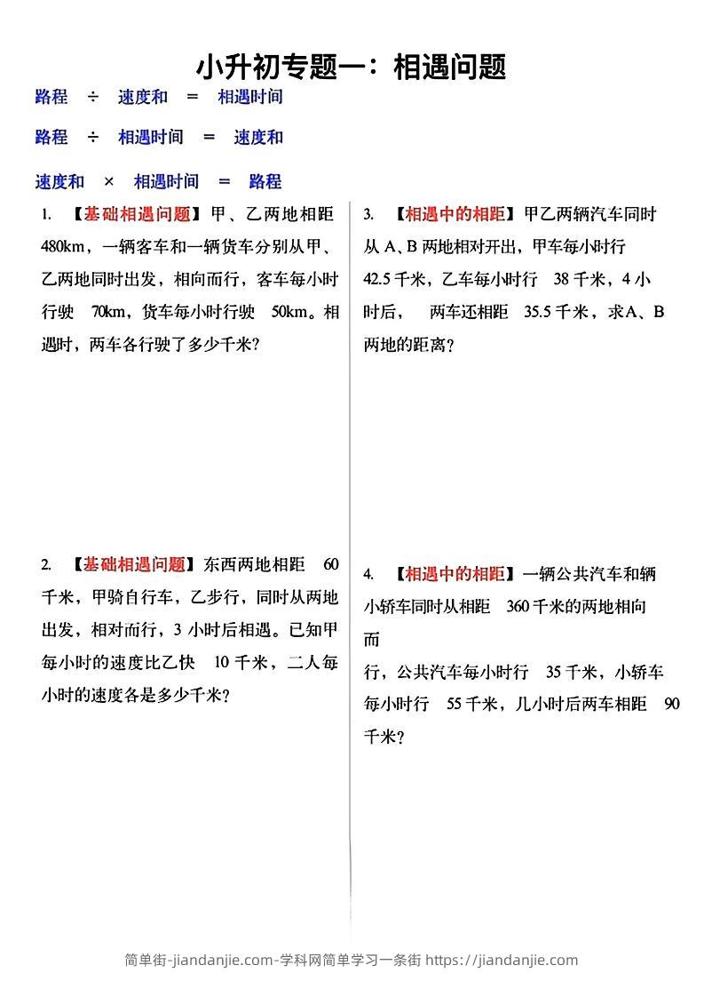 六年级小升初必考应用题12大专题（空白版）-简单街-jiandanjie.com