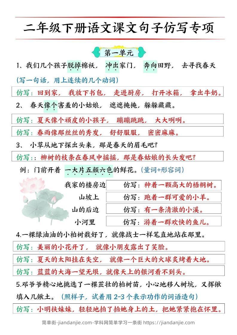 二下语文【必考仿写句子】读背版-简单街-jiandanjie.com