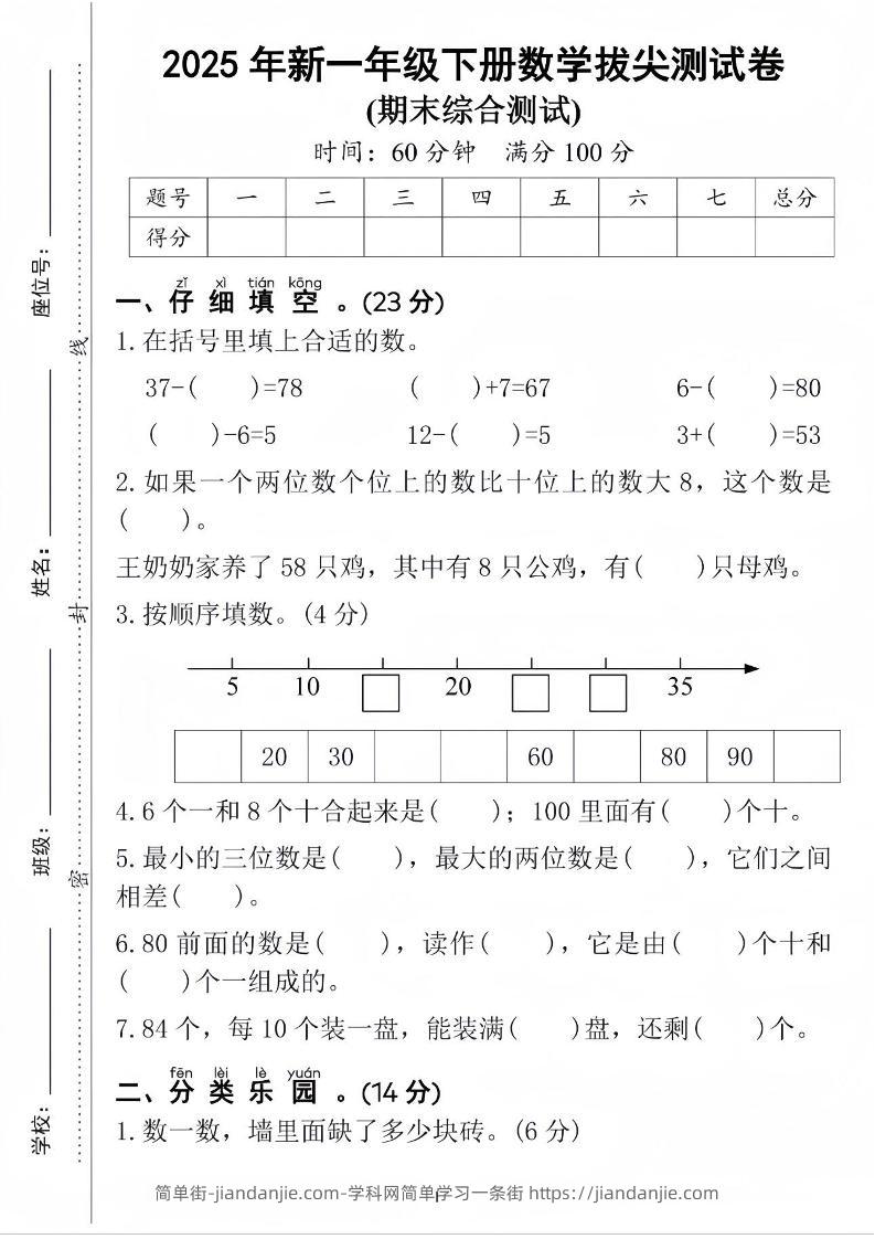 25人教版一下数学期末拔尖综合测试卷（含答案5页）-简单街-jiandanjie.com