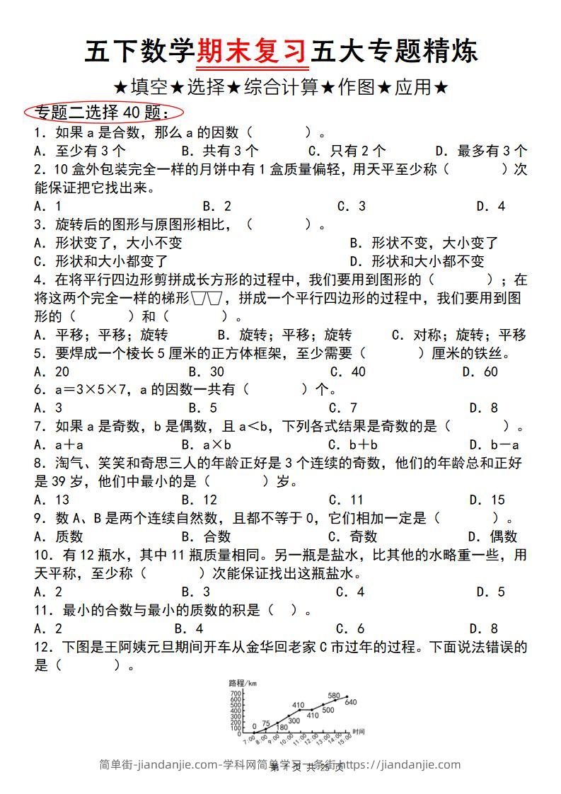 五下数学【期末复习五大专题精炼（专题二：选择）】-简单街-jiandanjie.com