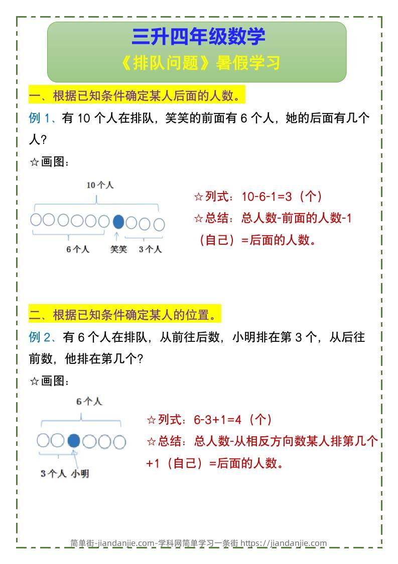 三升四年级数学《排队问题》暑假学习-四上数学-简单街-jiandanjie.com