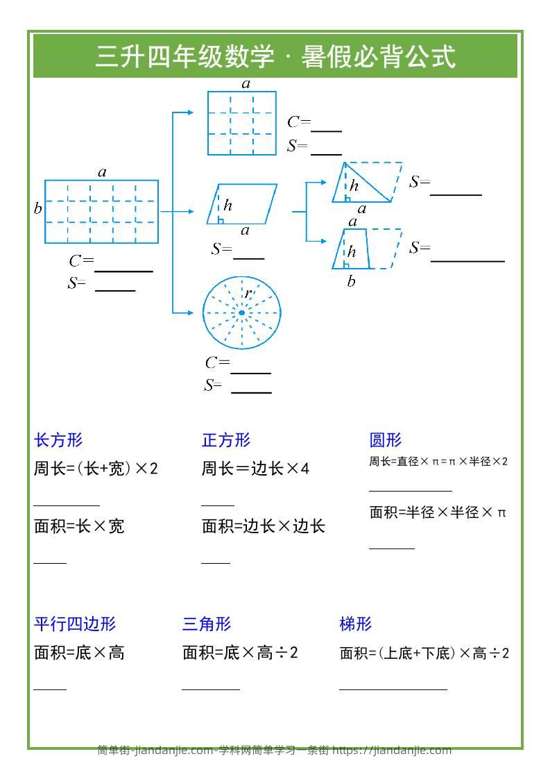 三升四年级数学暑假必背公式-四上数学-简单街-jiandanjie.com