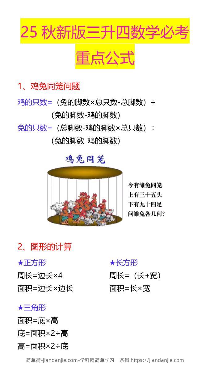 【2025秋新版】三升四数学必考重点公式-四上数学-简单街-jiandanjie.com