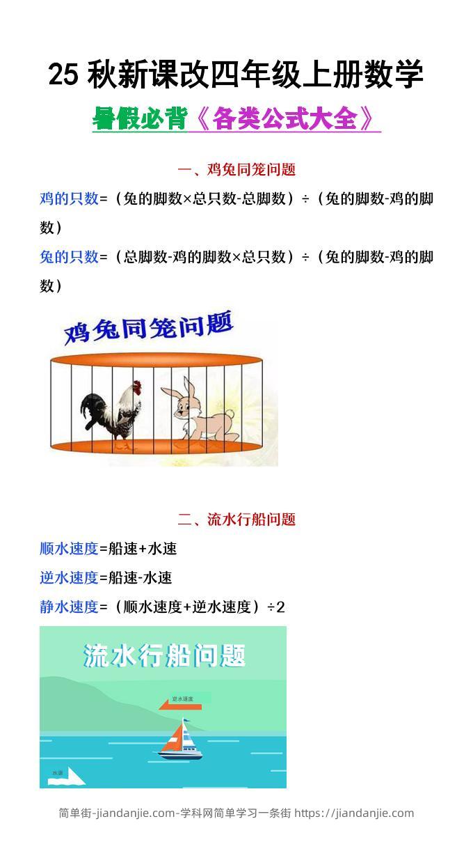 【2025秋新版】四年级上册数学各类公式汇总-简单街-jiandanjie.com