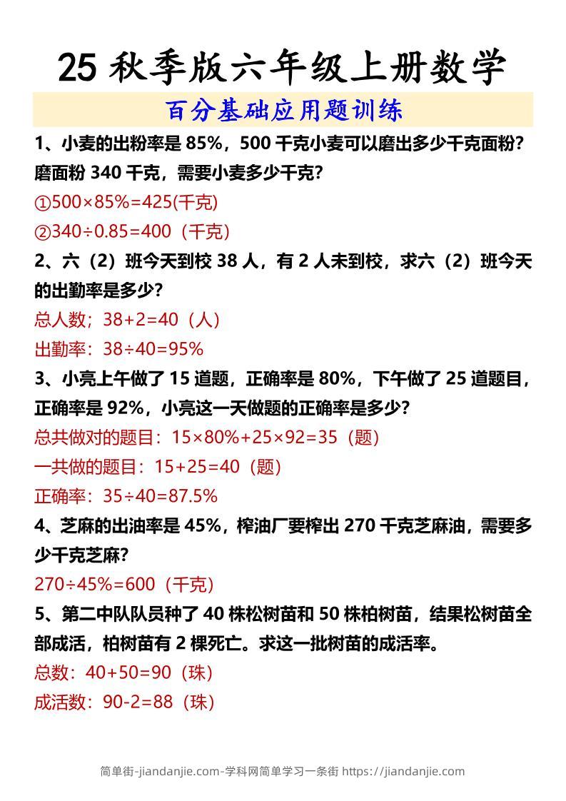 【2025秋新版】六年级上册数学百分基础应用题训练-简单街-jiandanjie.com