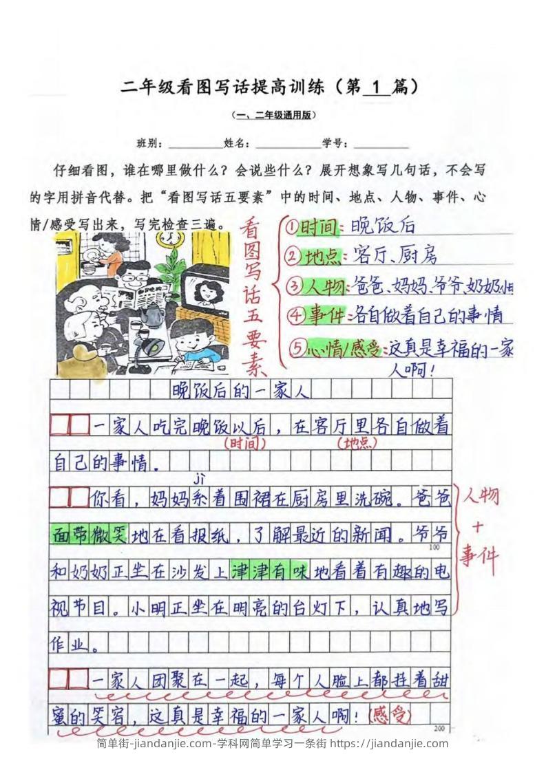 二年级上语文看图写话提高训练30篇30页（参考范文）-简单街-jiandanjie.com