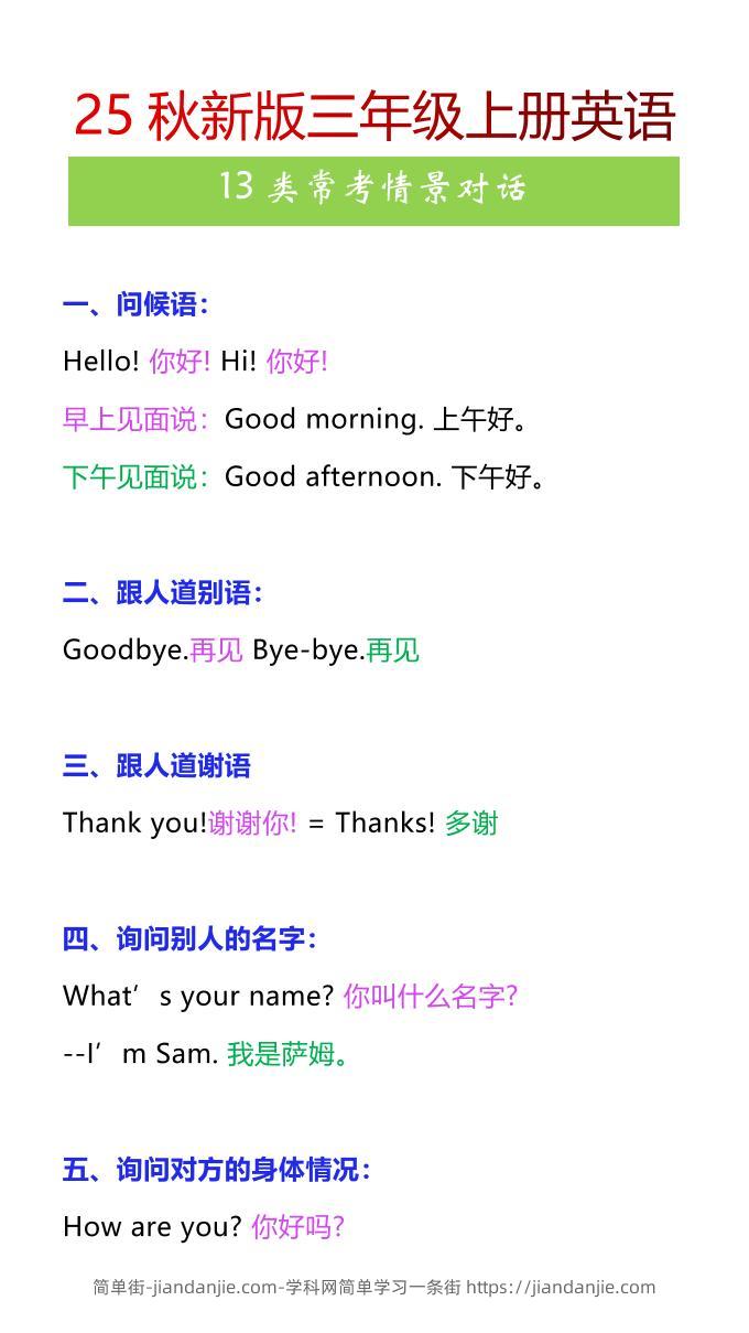 【2025秋新版】三年级上册英语13类常考情景对话-简单街-jiandanjie.com