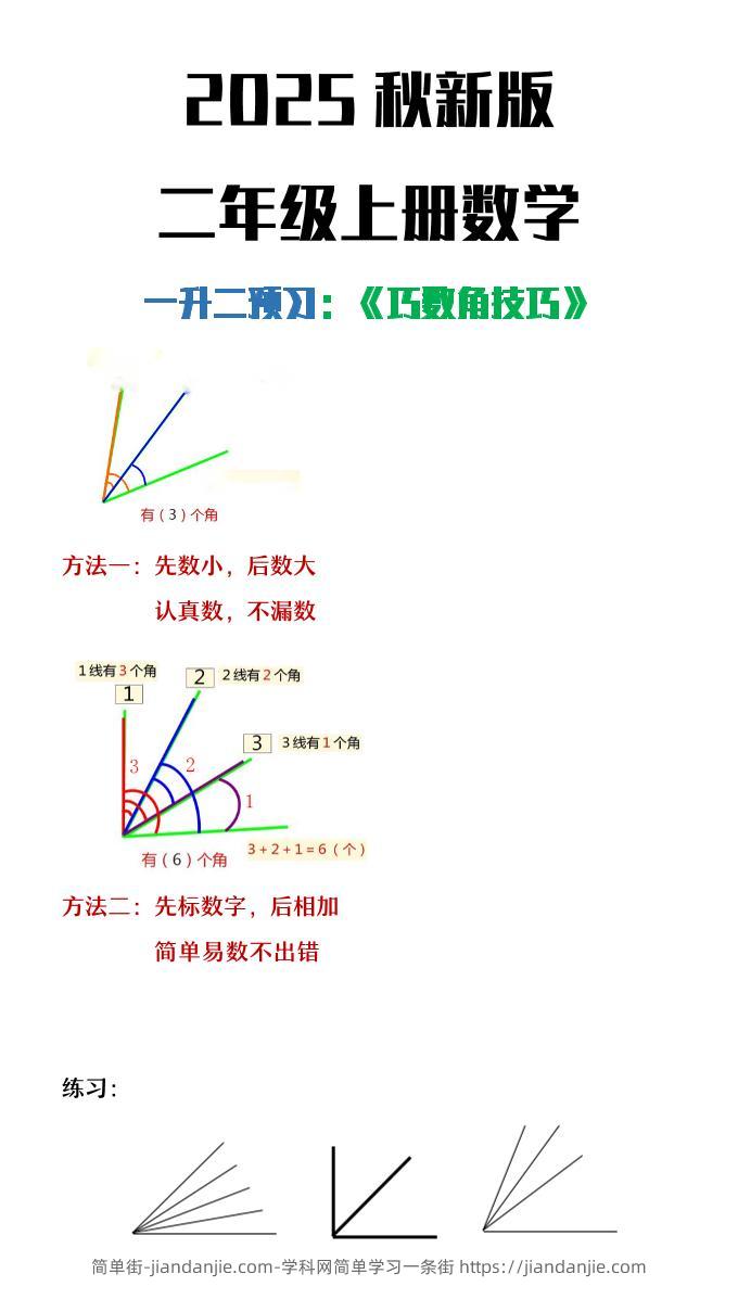 【2025秋新版】二年级上册数学巧数角的技巧-简单街-jiandanjie.com