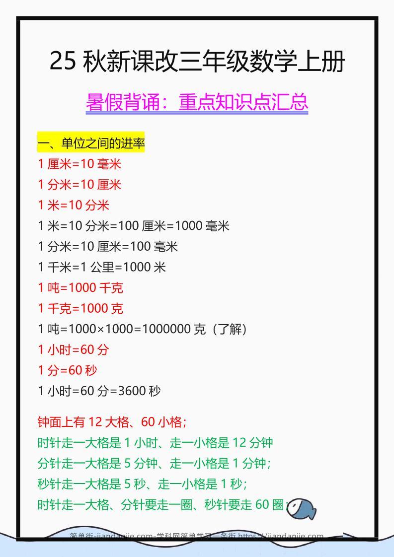 【2025秋新版】三年级数学上册重点知识点汇总-简单街-jiandanjie.com