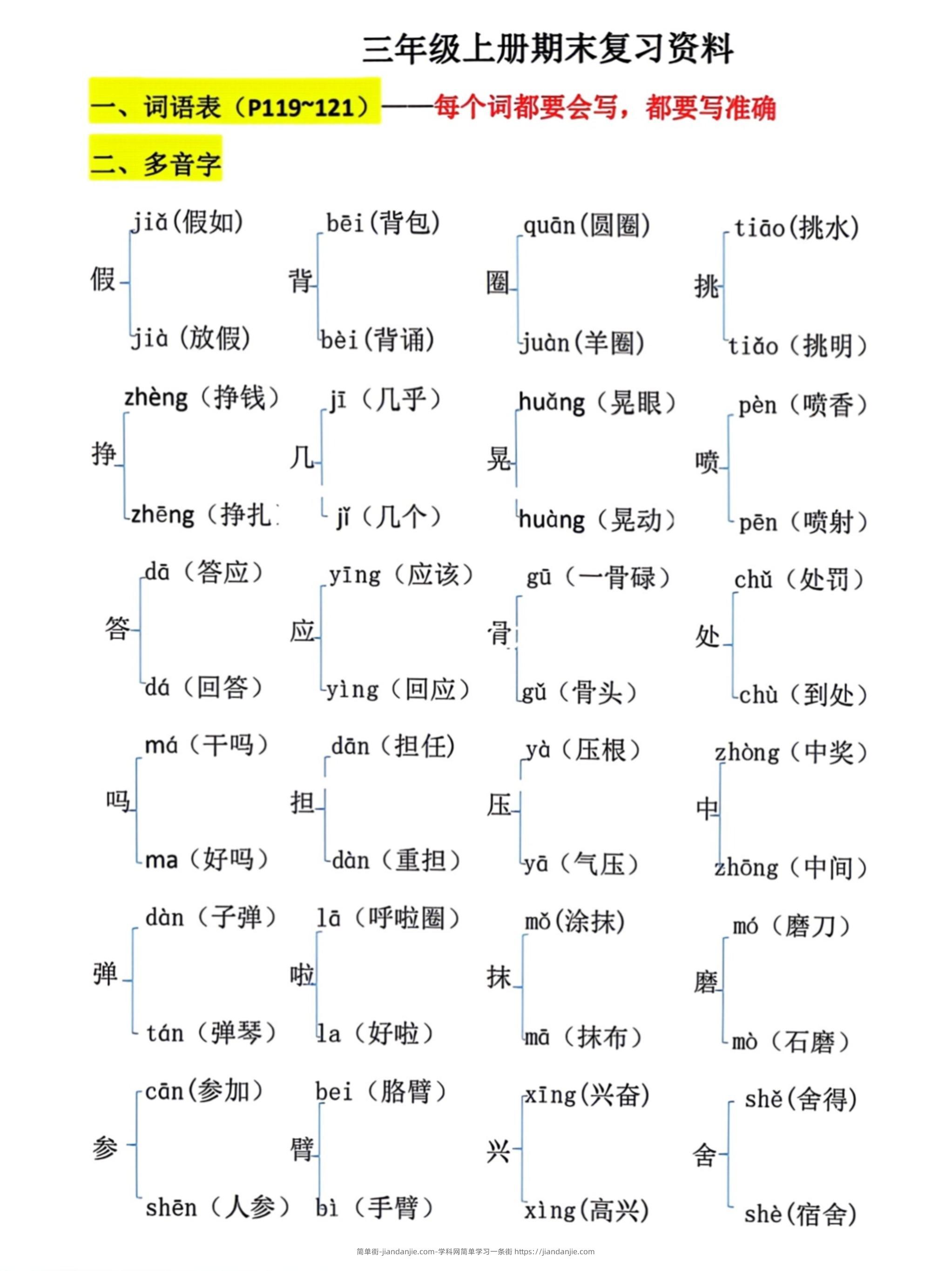 三上语文期末复习必考汇总-简单街-jiandanjie.com