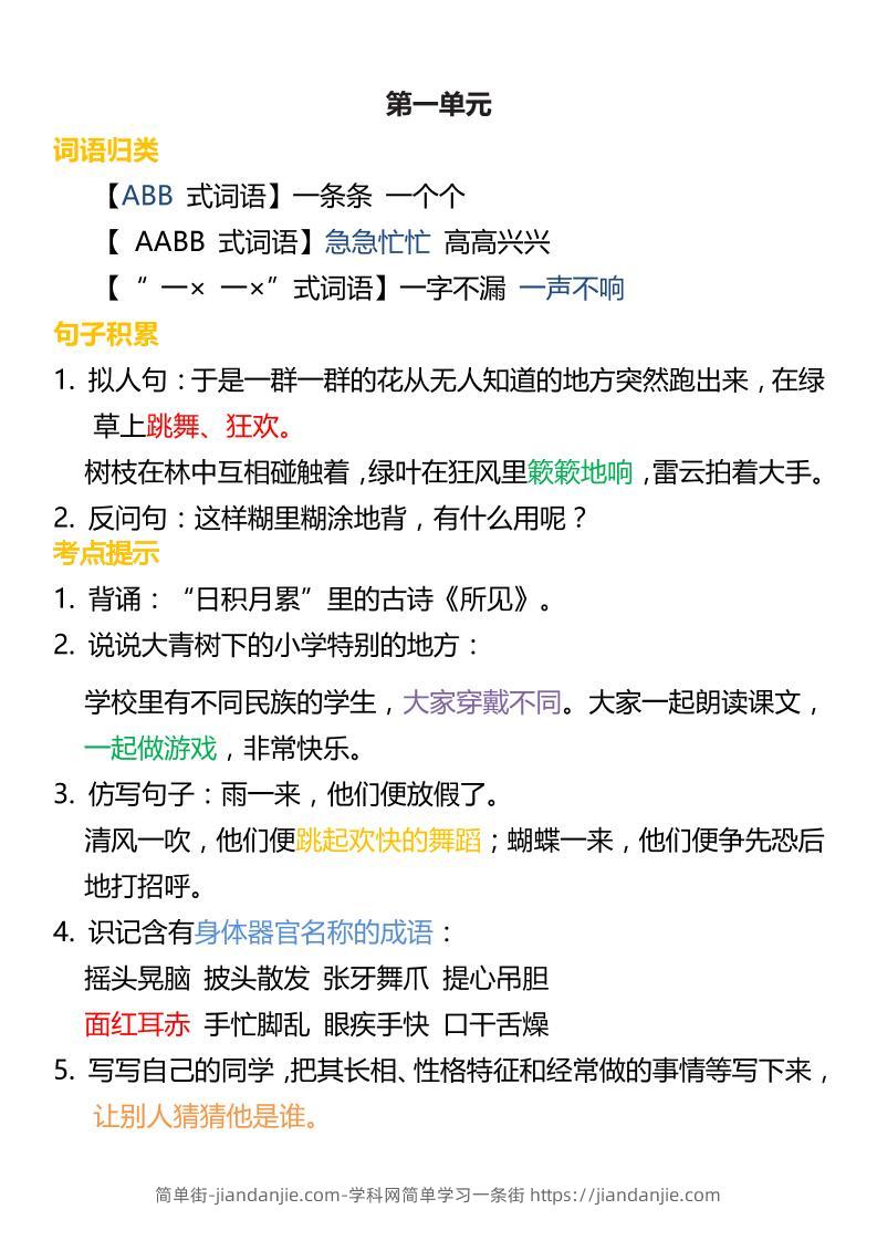 三上语文-词语归类积累课文佳句汇总-简单街-jiandanjie.com