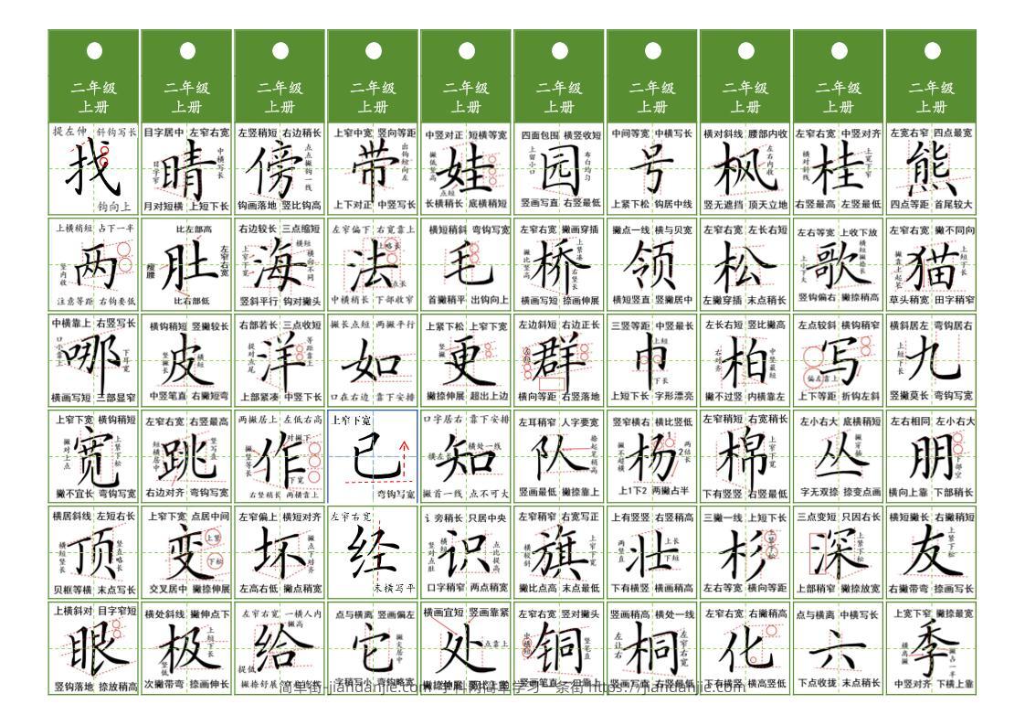二年级上语文同步精讲字卡（共10页）-简单街-jiandanjie.com