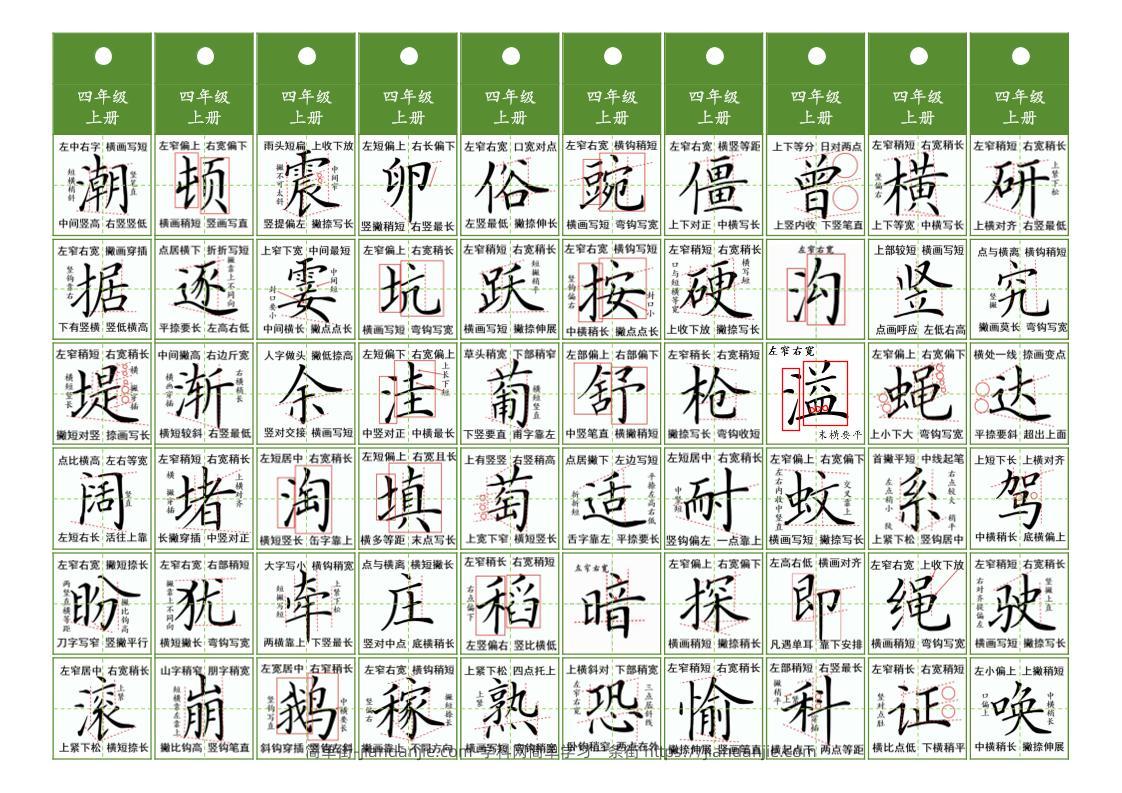 四年级上语文同步精讲字卡（共10页）-简单街-jiandanjie.com